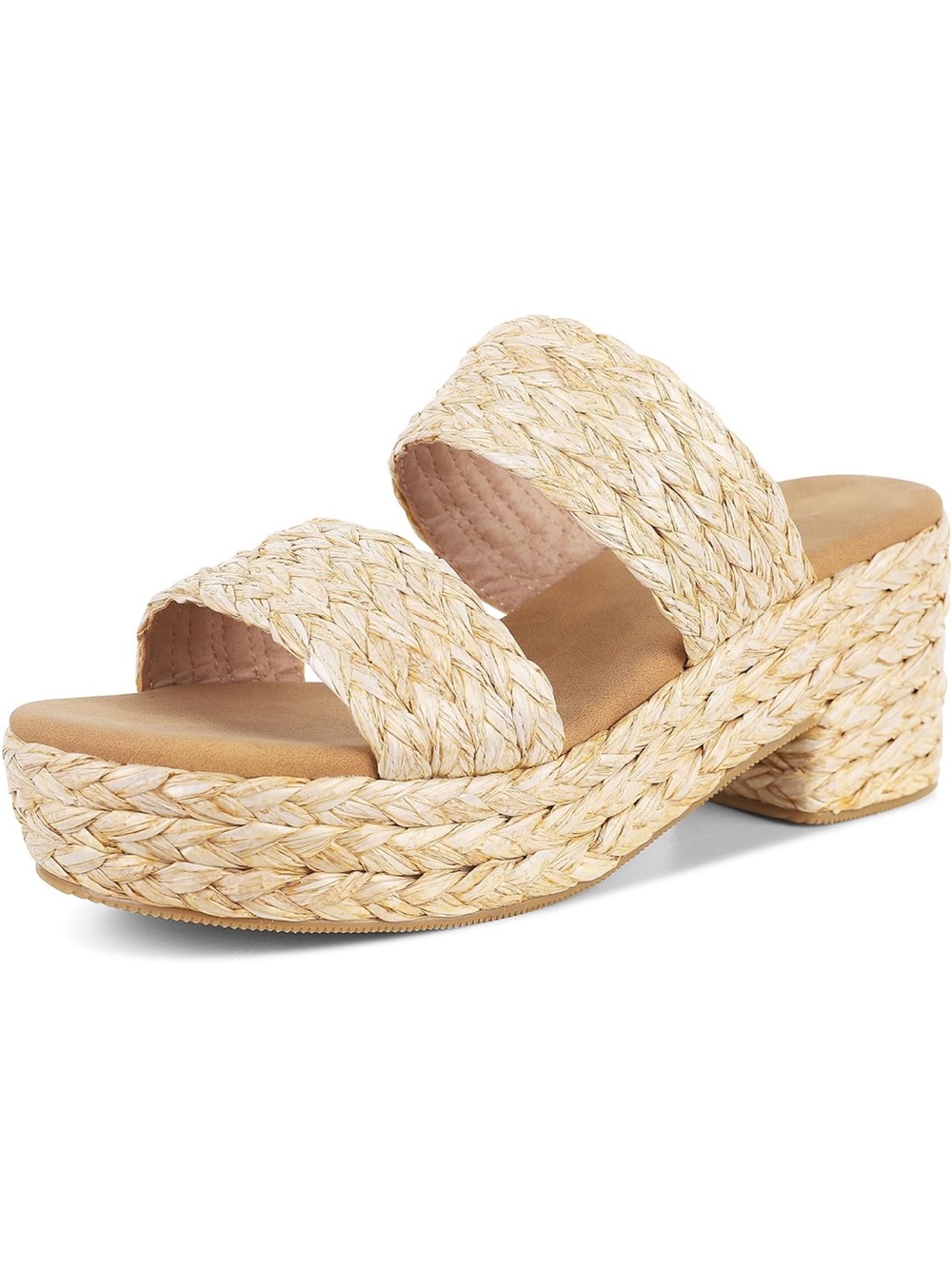 Woven Platform Slide Sandals in Natural